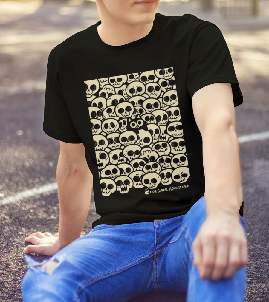 Our Super Adventure Skull Cat Surrounded By Skulls T-Shirt