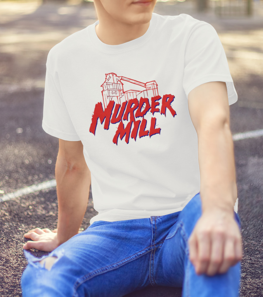 Murder Mill Haunted House Distressed Typography Iconic Building T-Shirt