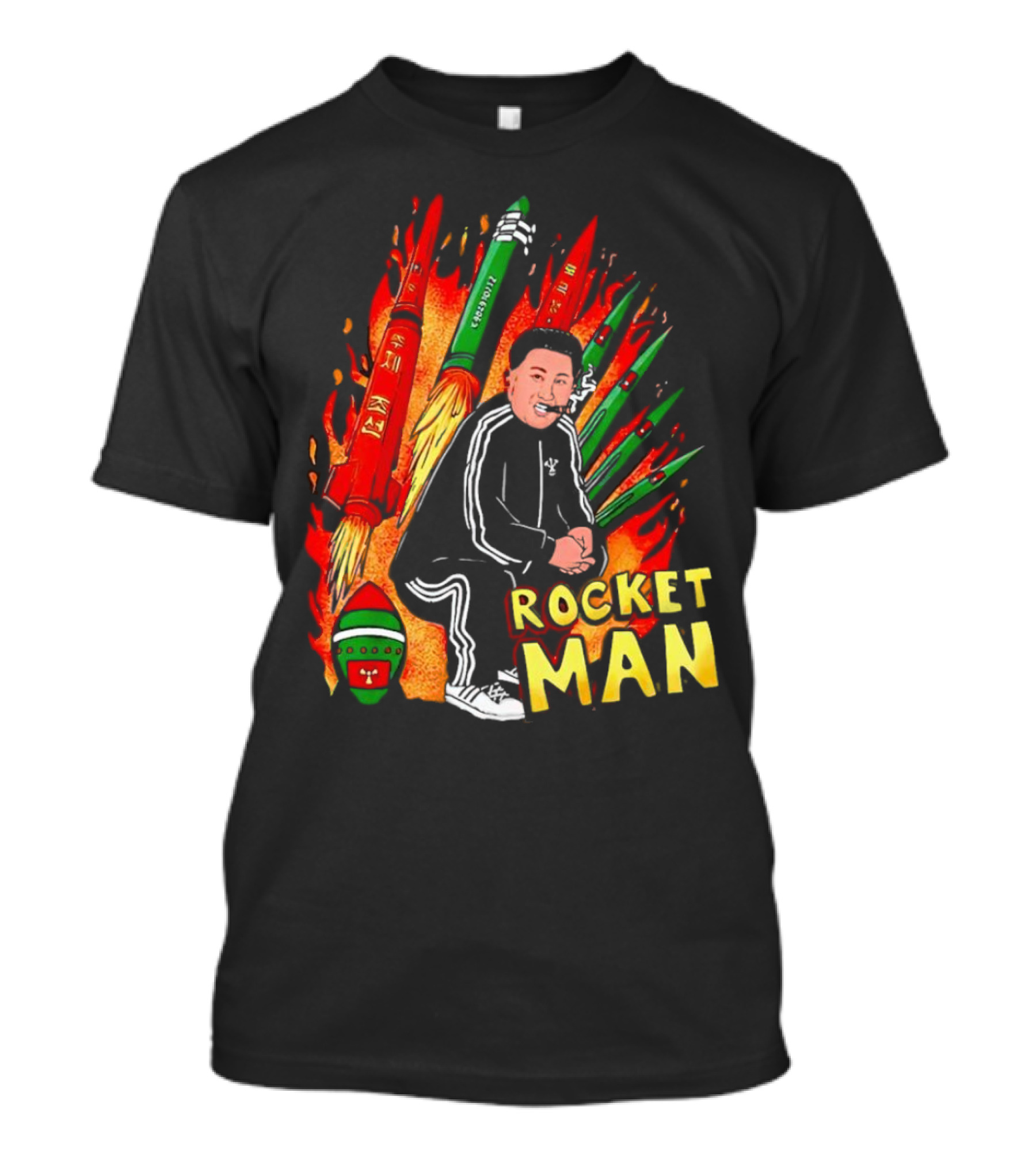 Penkmatters Rocket Man Kim Jong Un Parody With Red And Green Missiles T-Shirt