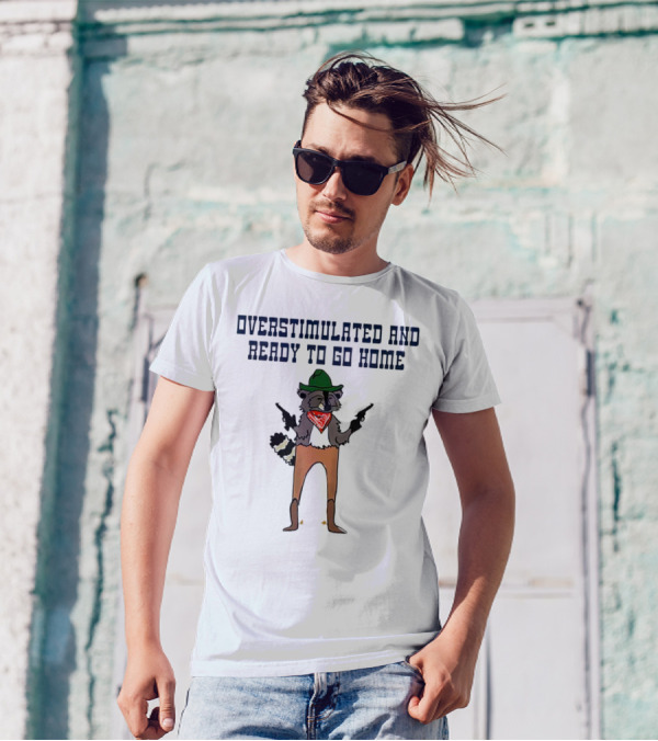 Overstimulated And Ready To Go Home Raccoon Cowboy With Guns And Bandana T-Shirt