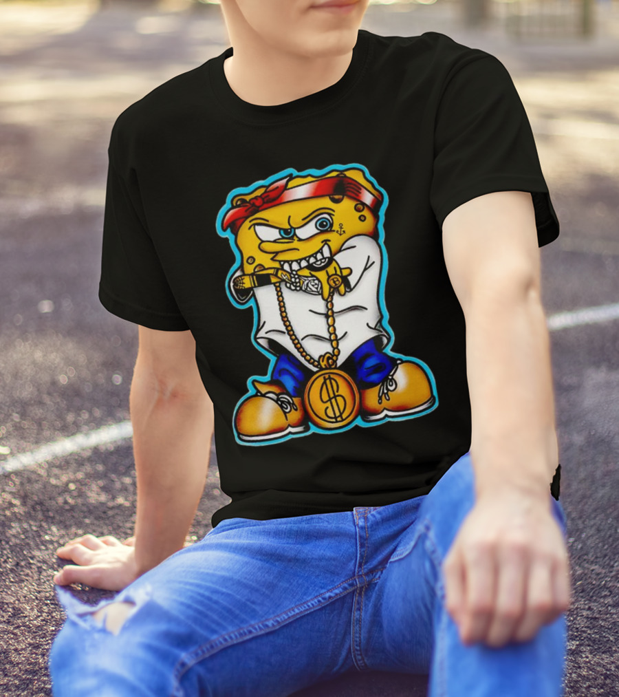 Legendary Gangster SpongeBob SquarePants With Bandana And Dollar Chain T-Shirt