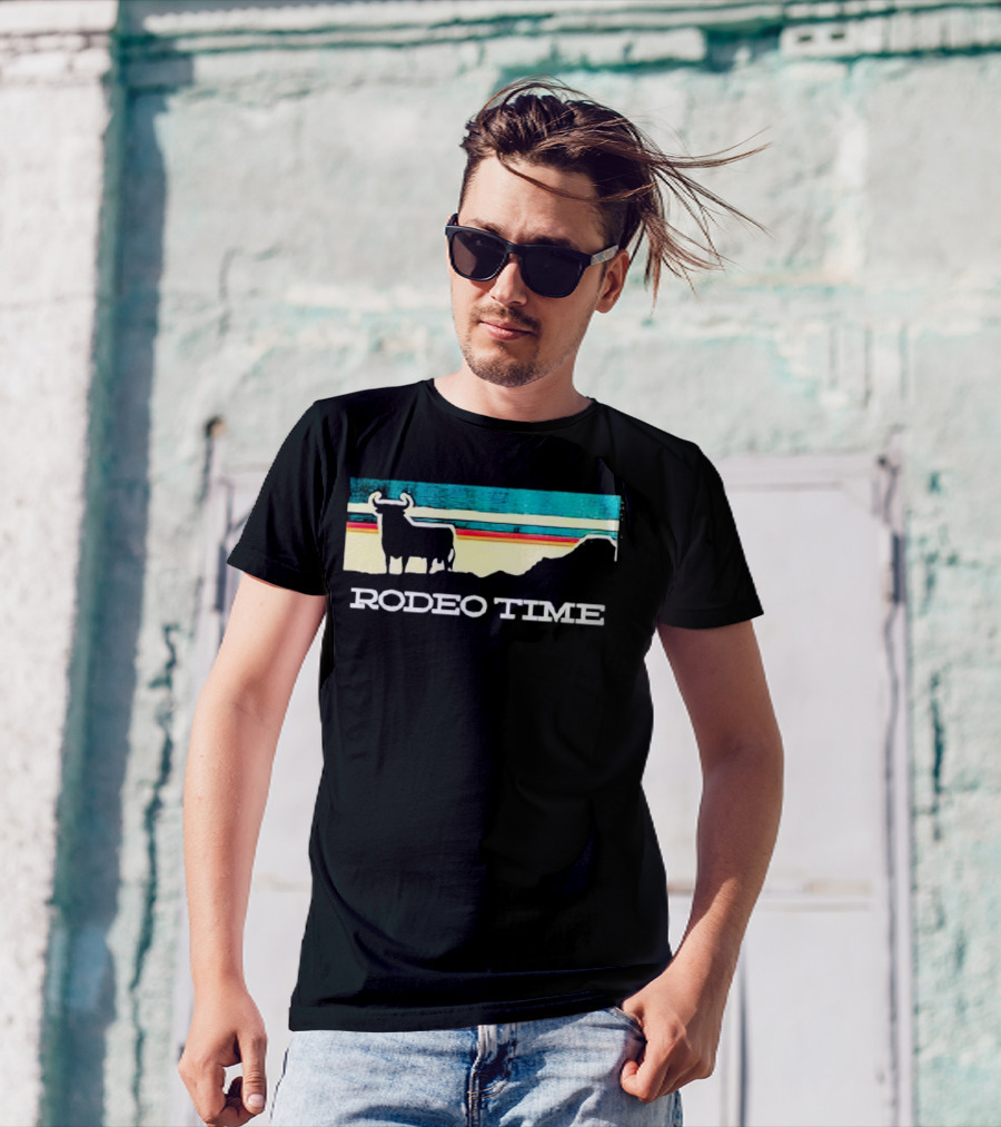 Rodeo Time Buffalo Silhouette Striped Sunset T-Shirt