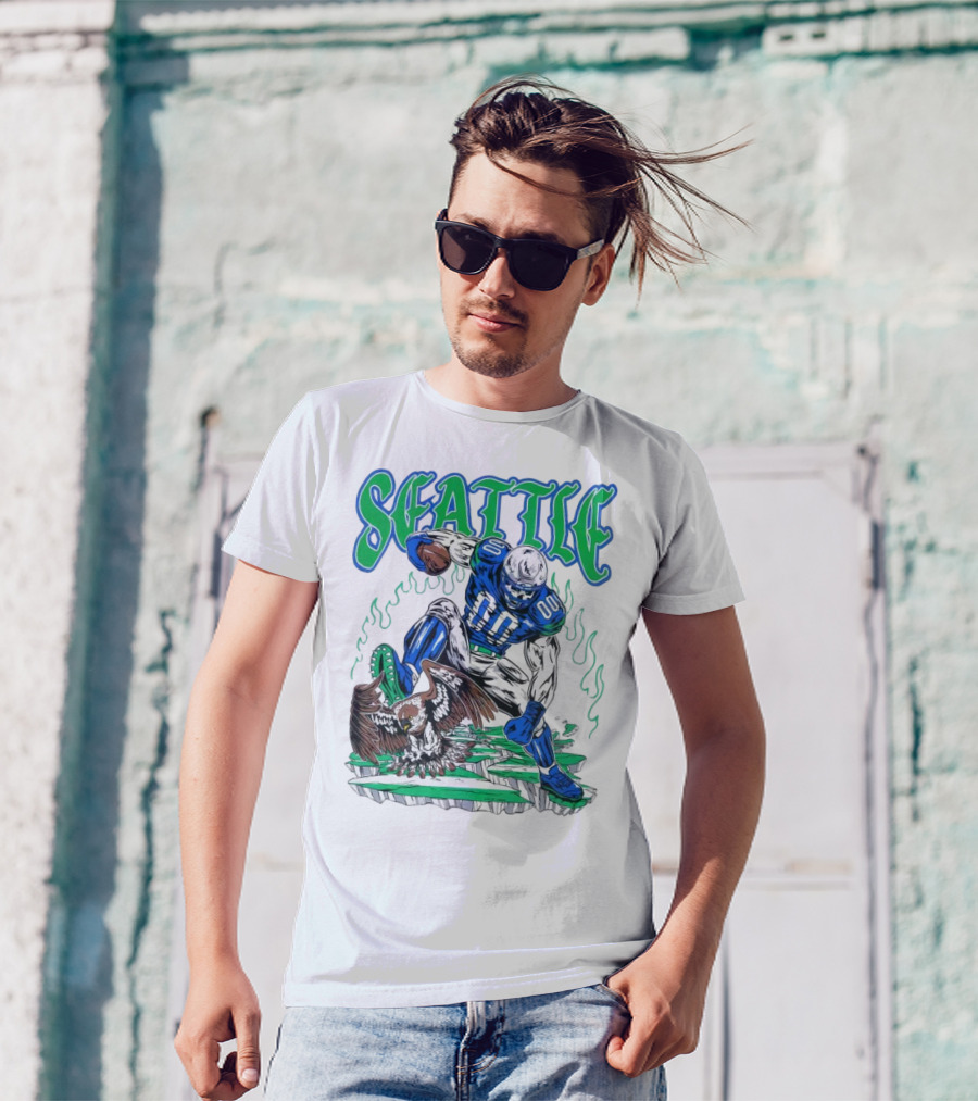 Seattle Seahawks Skeleton Football Player With Eagle T-Shirt