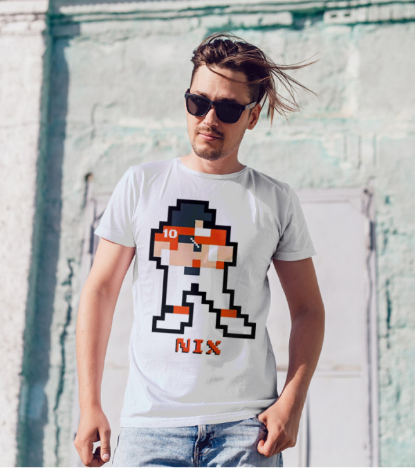 Bo Nix 8-Bit Pixel Art 10 Block Figure T-Shirt