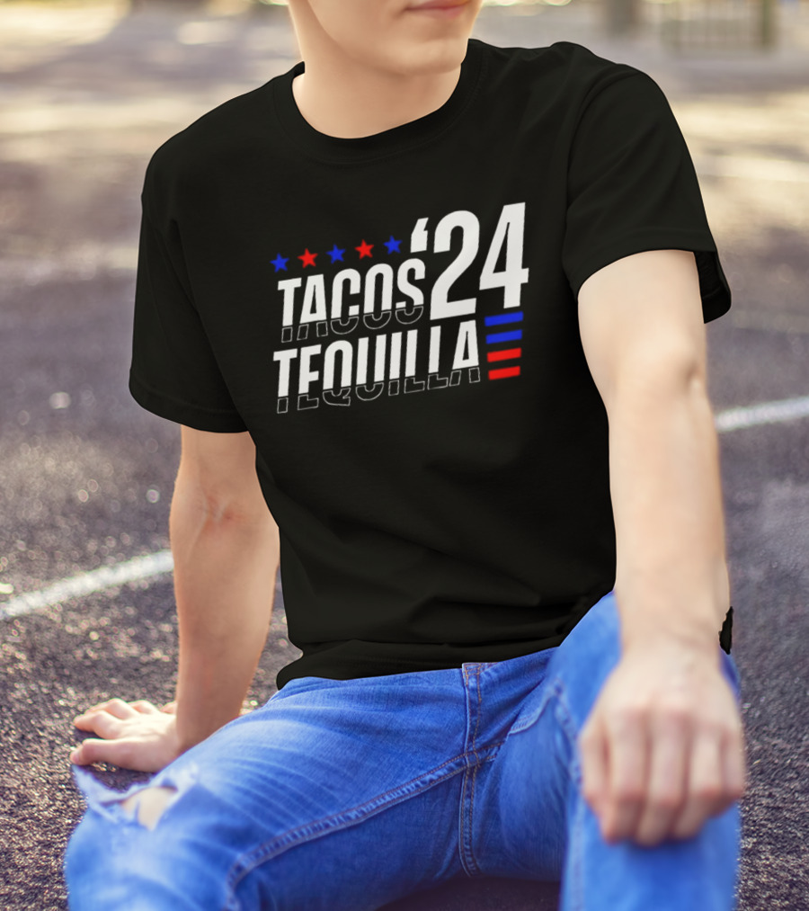 Tacos Tequila 24 Stars Red Blue T-Shirt