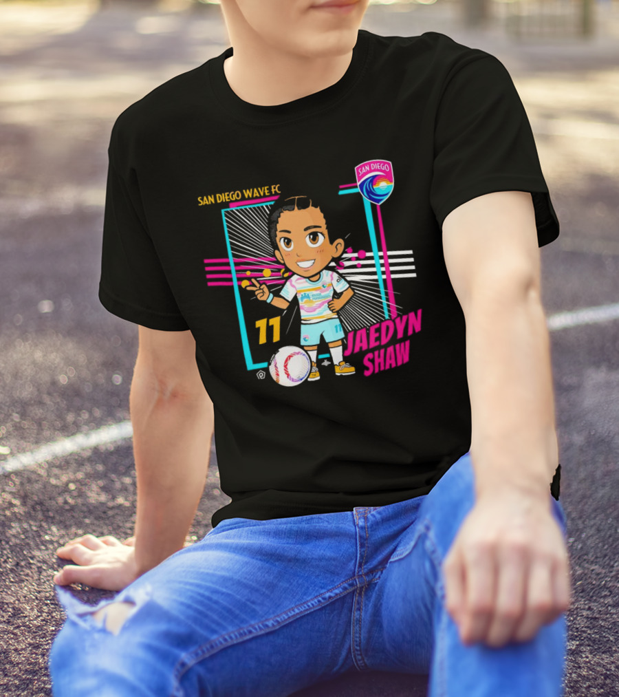 San Diego Wave FC Jaedyn Shaw 11 Chibi Soccer Player With Team Badge T-Shirt