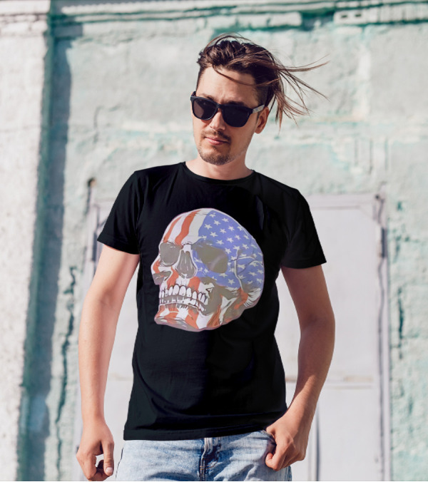 Skull With American Flag T-Shirt
