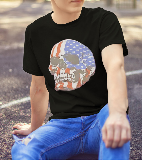 Skull With American Flag T-Shirt
