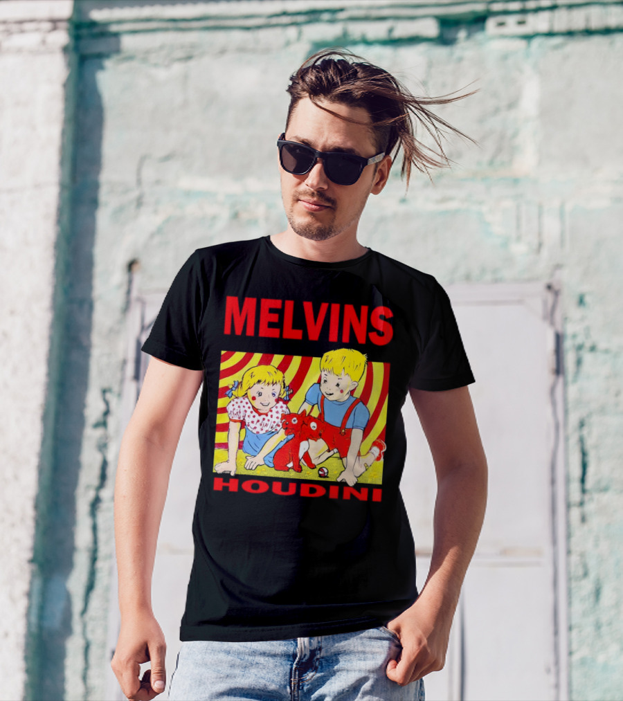 Melvins Houdini Late 00s Jerks Kids With Red Dog And Swirling Red Yellow Background T-Shirt