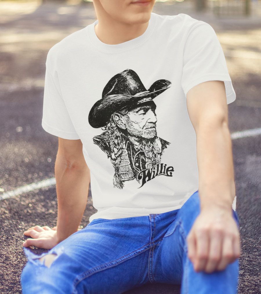 Willie Nelson Cowboy Hat Braid Classic Sketch T-Shirt