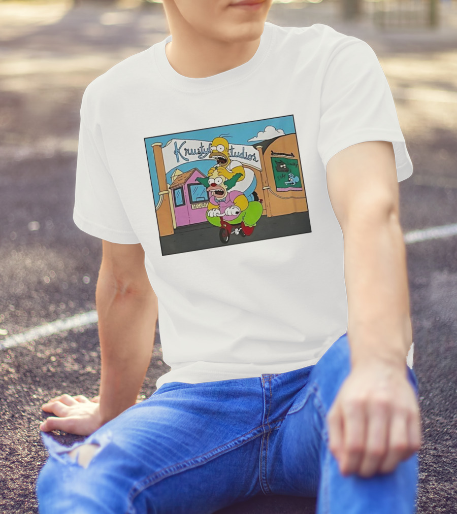 Krustyland Studios With Homer And Krusty The Clown On Bicycle From The Simpsons T-Shirt