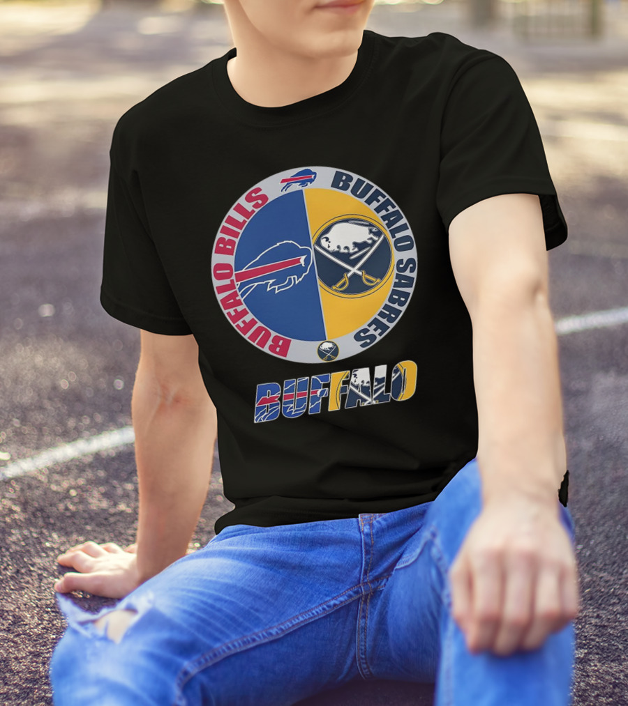 Buffalo Bills Buffalo Sabres Dual Logo Buffalo Text T-Shirt