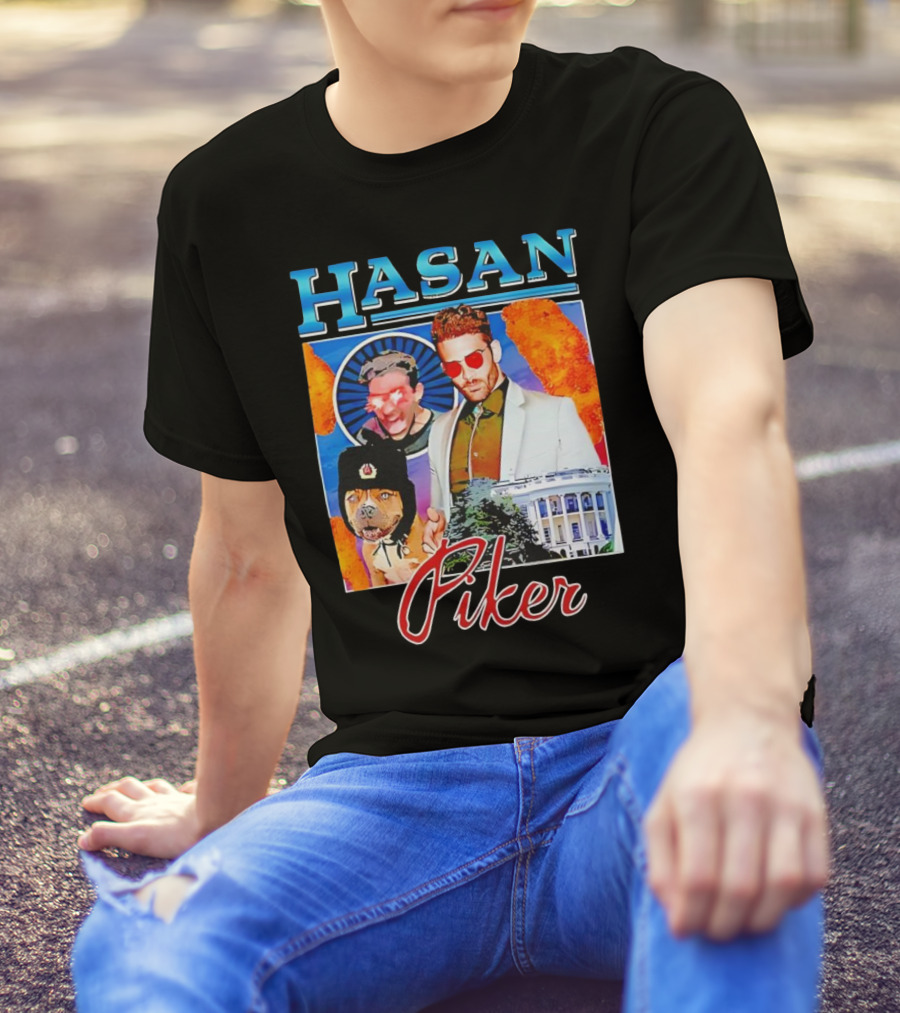 HASAN Piker Sunglasses Red Laser Eyes White House Dog T-Shirt