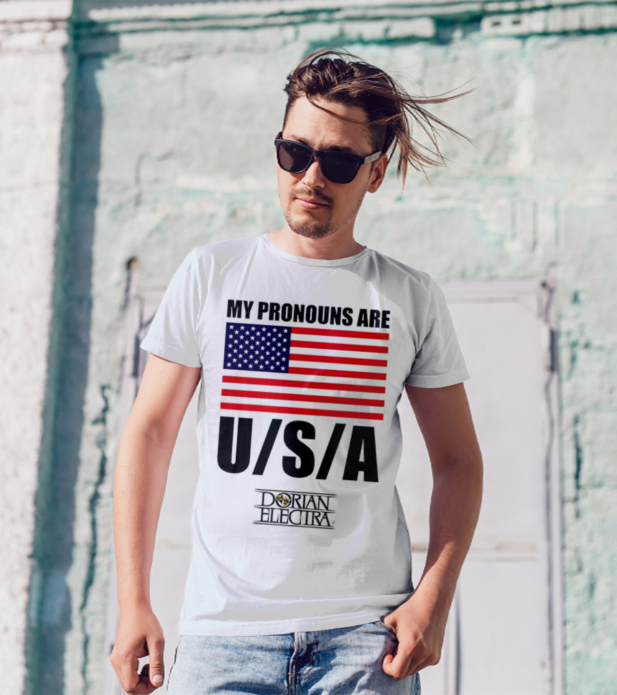 My Pronouns Are USA Dorian Electra American Flag T-Shirt
