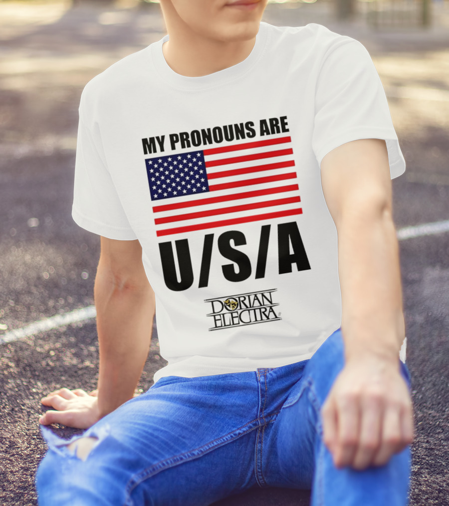 My Pronouns Are USA Dorian Electra American Flag T-Shirt