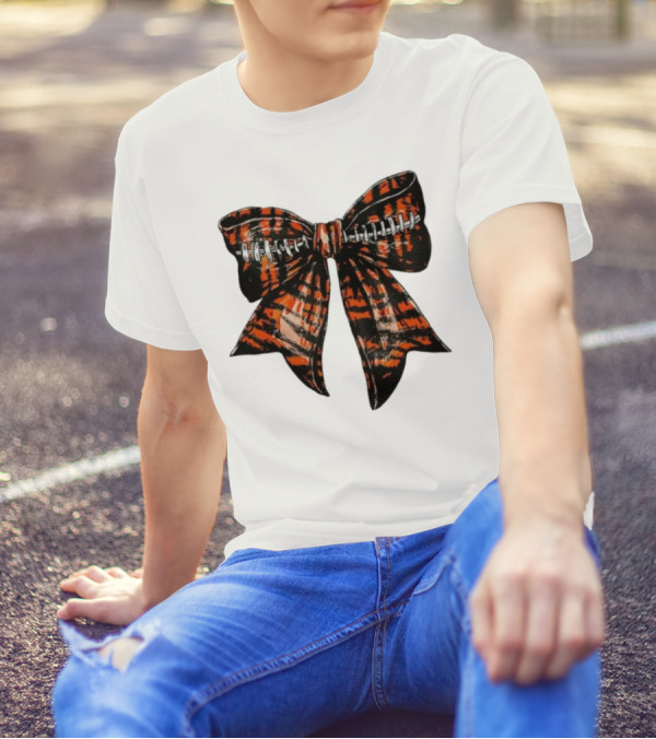 Cincinnati Football Bow Tiger Print Bowtie T-Shirt
