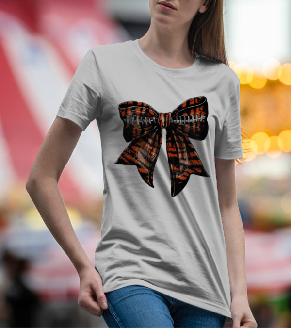 Cincinnati Football Bow Tiger Print Bowtie T-Shirt