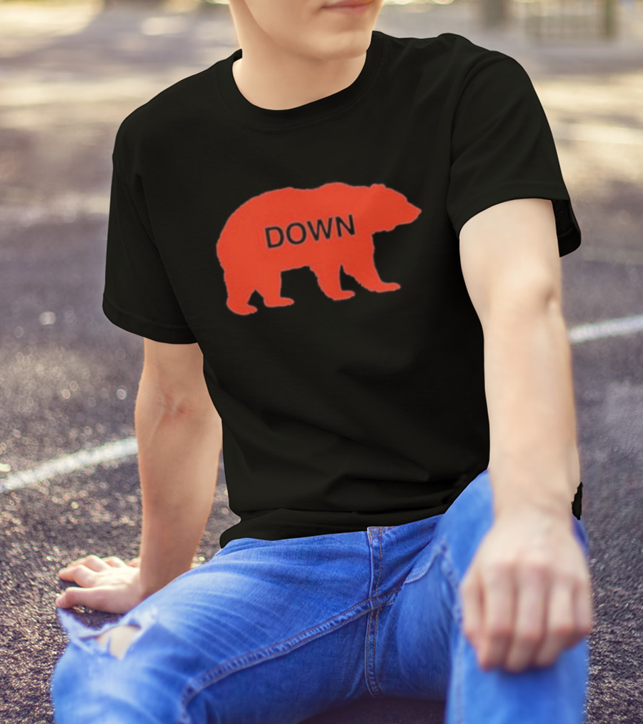 Walking Bear Down Red Bear Silhouette With Text DOWN T-Shirt