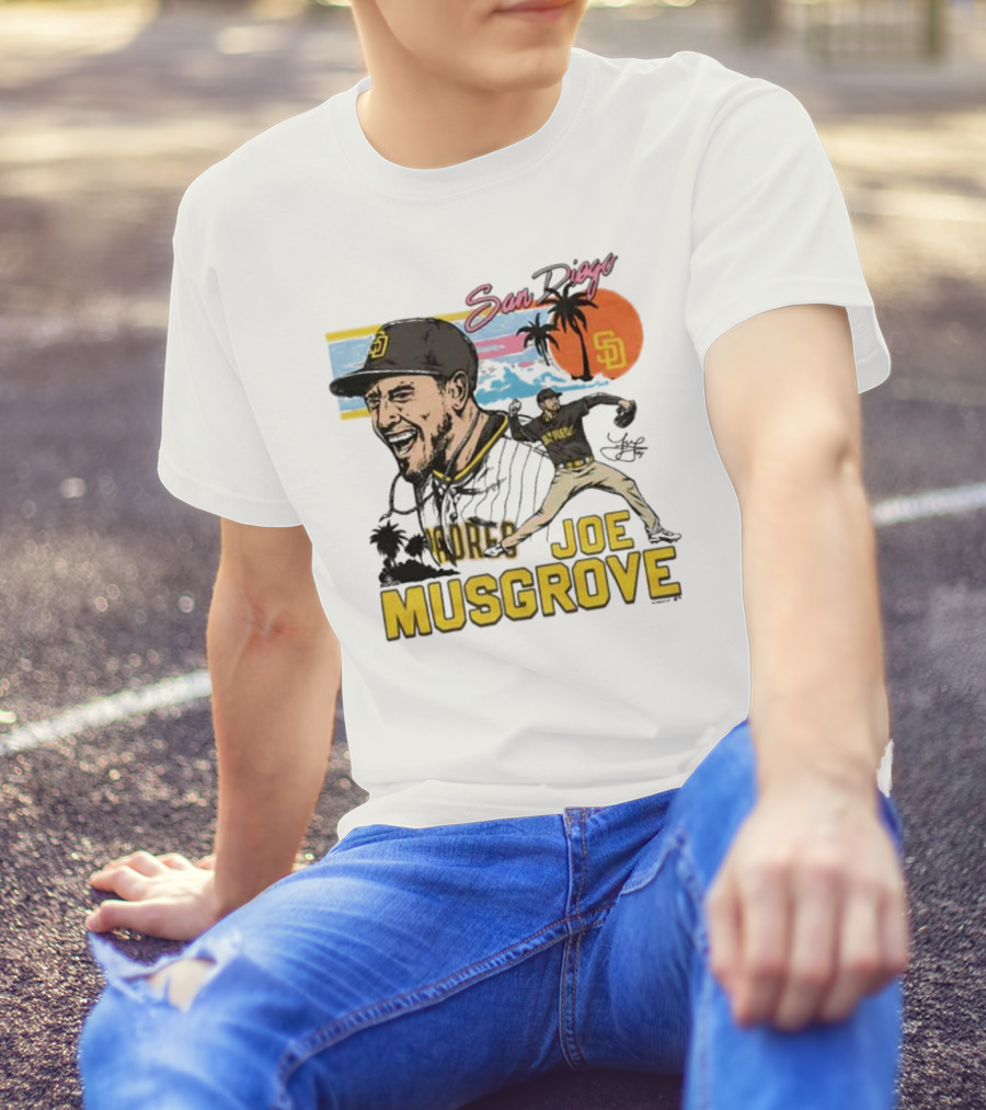 Joe Musgrove San Diego Padres Sunset Palm Trees Signature Caricature T-Shirt