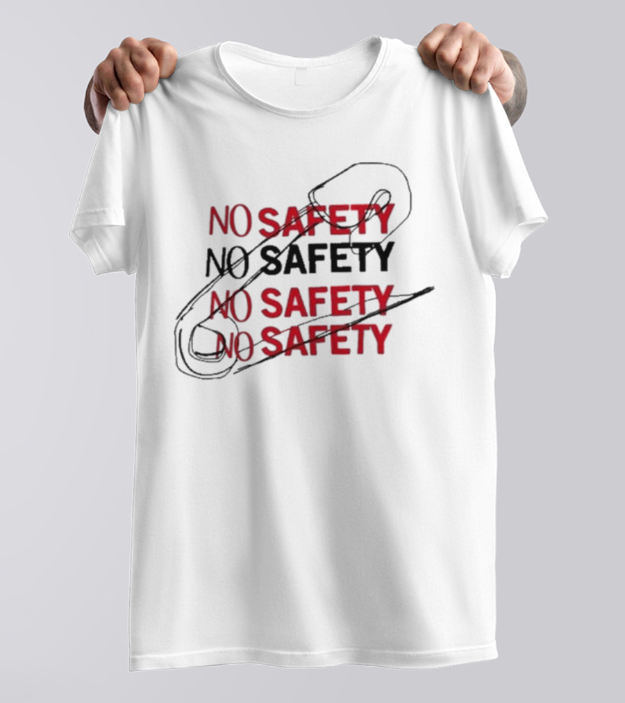 NO SAFETY Safety Pin Repeated Text T-Shirt