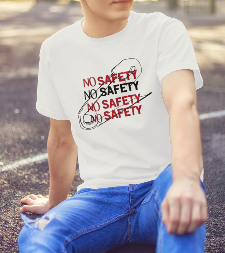 NO SAFETY Safety Pin Repeated Text T-Shirt