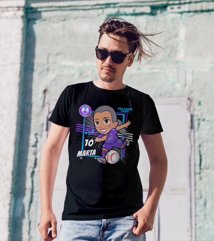 Orlando Pride Marta 10 Chibi Soccer Black T-Shirt