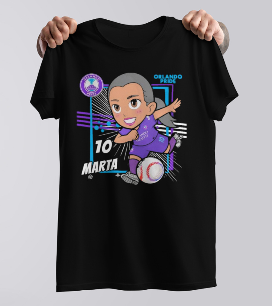 Orlando Pride Marta 10 Chibi Soccer Black T-Shirt