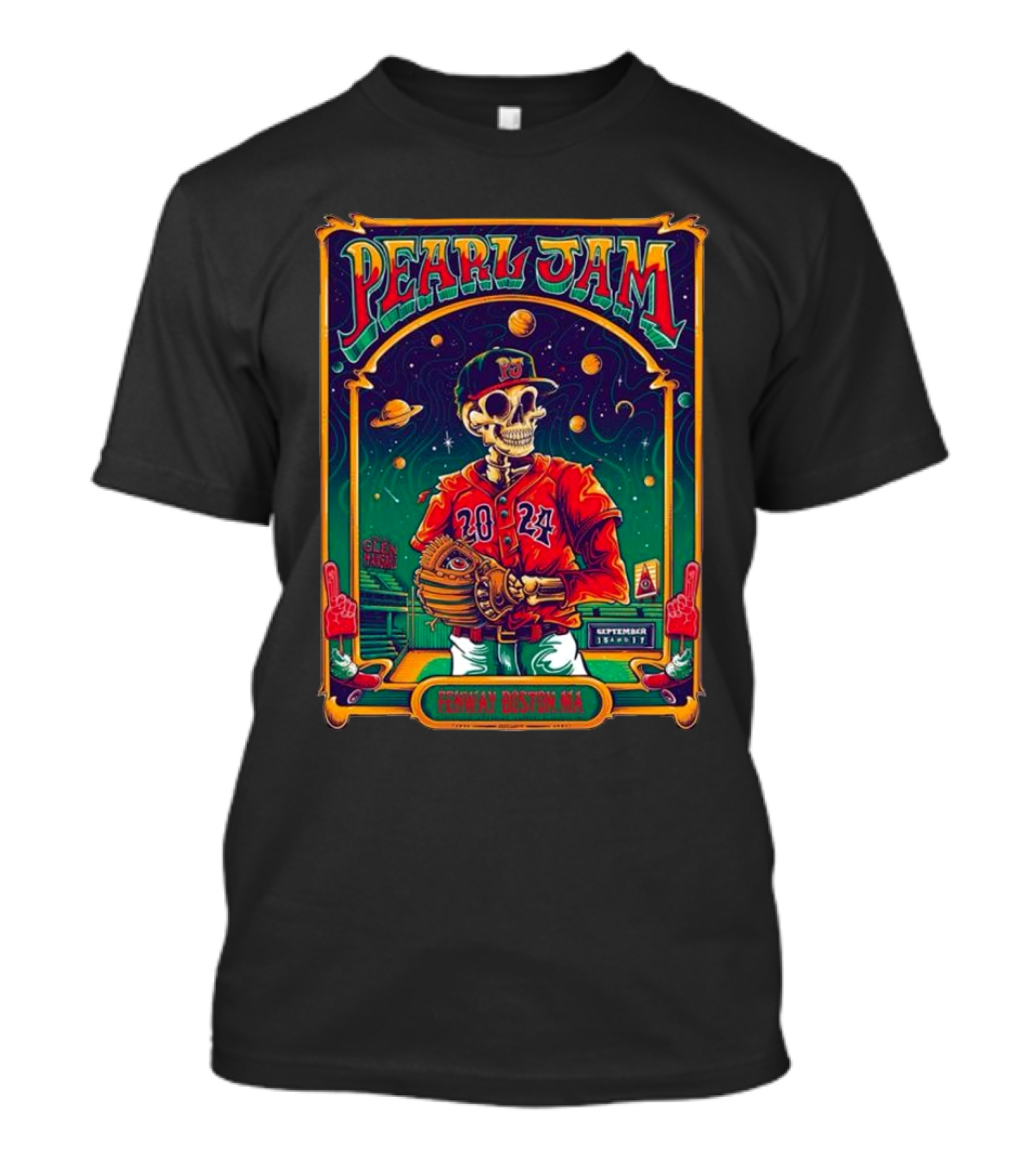 Pearl Jam Fenway Boston MA Sept 15 And 17 2024 Skeleton Baseball Player T-Shirt