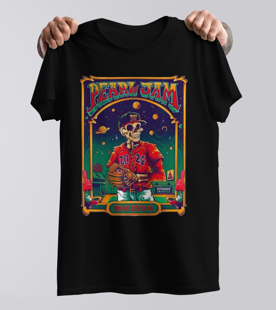 Pearl Jam Fenway Boston MA Sept 15 And 17 2024 Skeleton Baseball Player T-Shirt