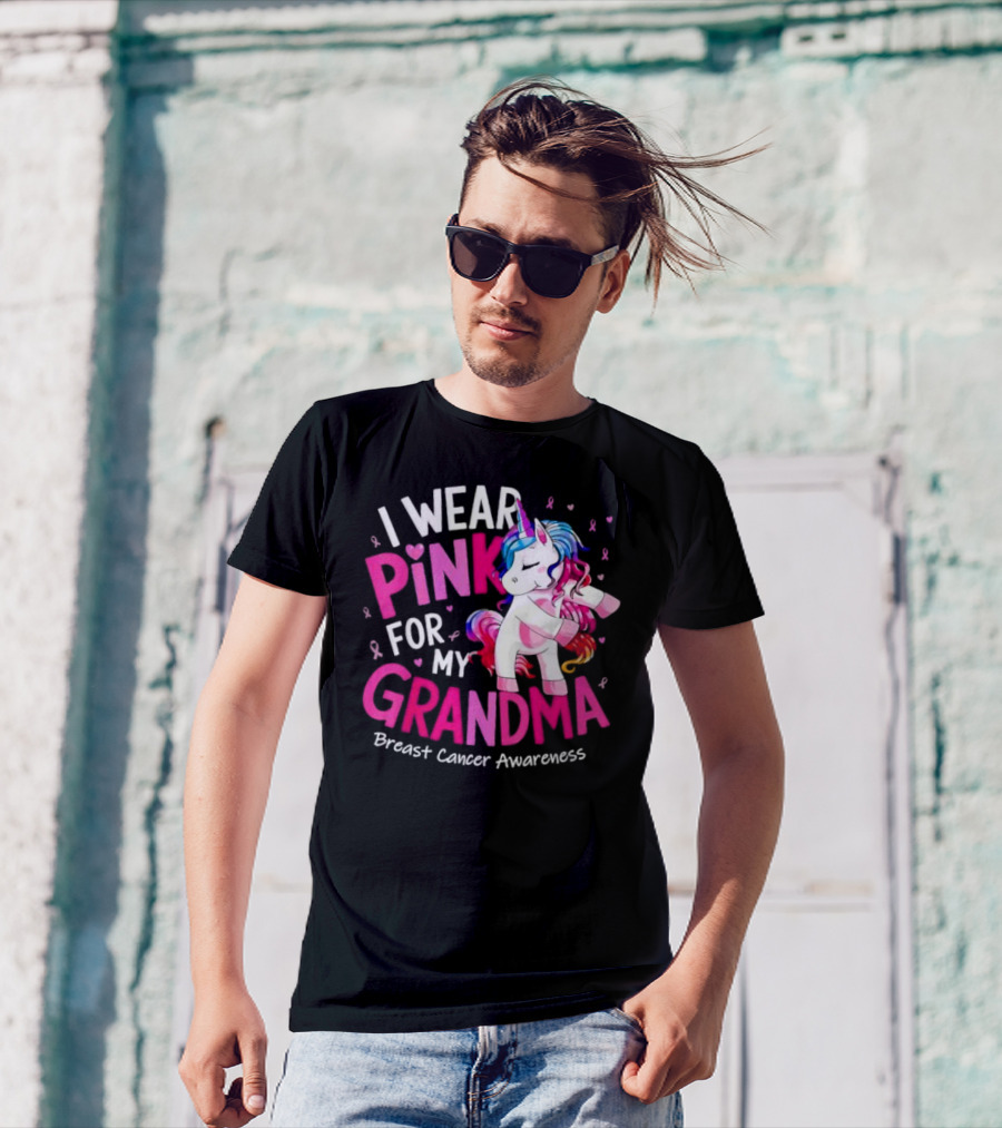 I Wear Pink For My Grandma Unicorn Breast Cancer Awareness T-Shirt