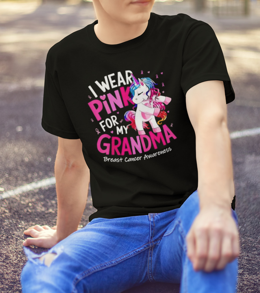I Wear Pink For My Grandma Unicorn Breast Cancer Awareness T-Shirt