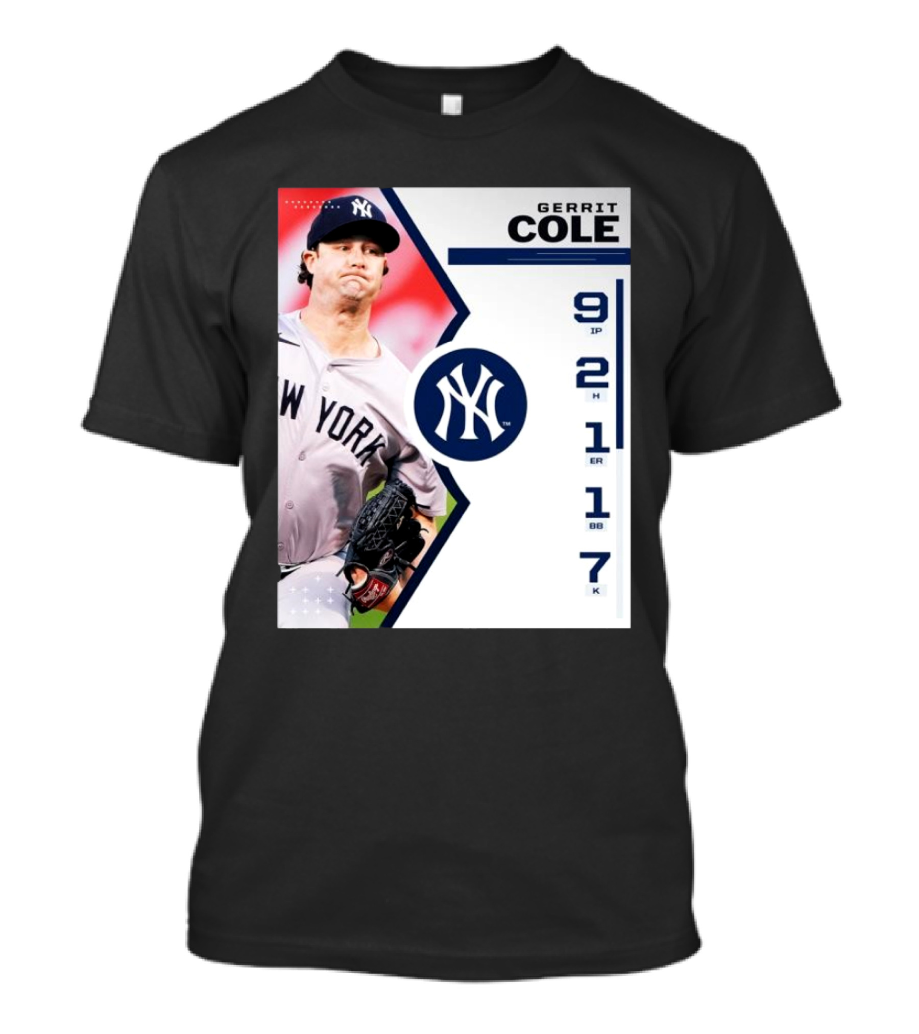 Gerrit Cole New York Yankees Pitching Performance 9 IP 2 H 1 ER 1 BB 7 K T-Shirt