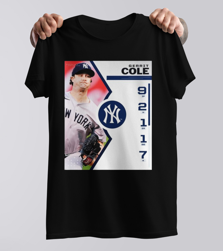 Gerrit Cole New York Yankees Pitching Performance 9 IP 2 H 1 ER 1 BB 7 K T-Shirt