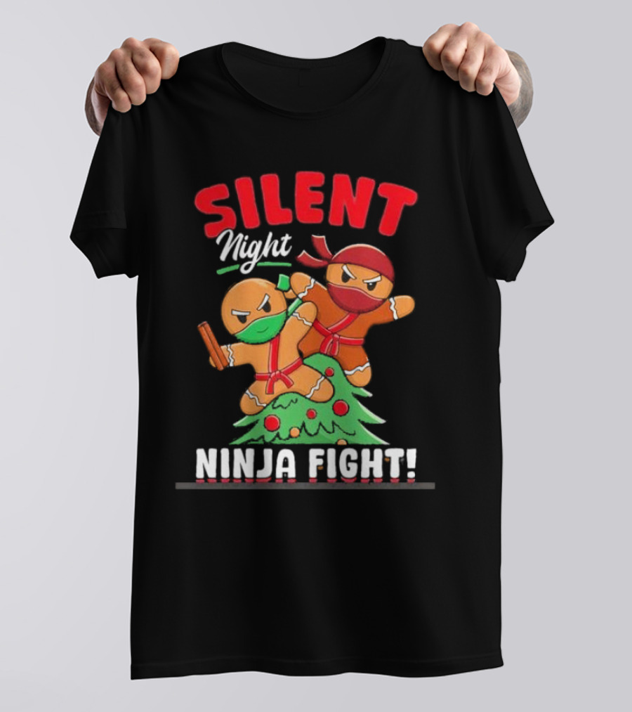 Silent Night Ninja Fight Gingerbread Christmas T-Shirt