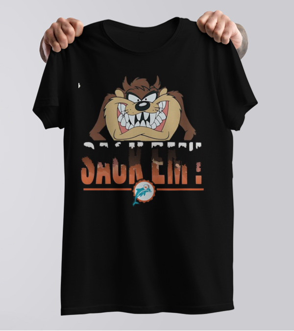 Looney Tunes Taz Miami Dolphins Sack Em T-Shirt