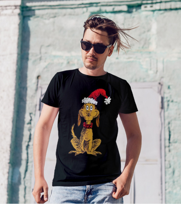 Grinch Max Santa Dog In Christmas Hat T-Shirt
