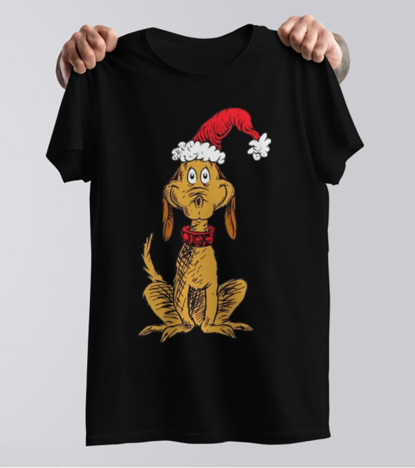 Grinch Max Santa Dog In Christmas Hat T-Shirt
