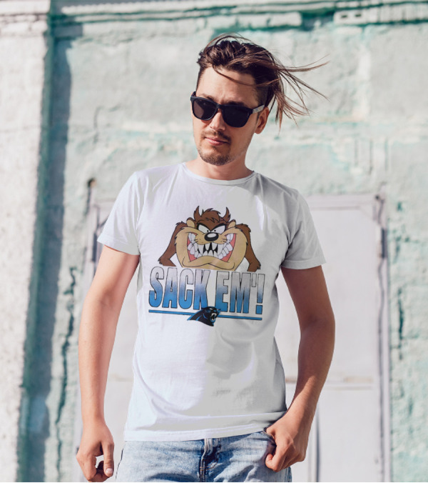 Looney Tunes Taz Carolina Panthers Sack Em With Panther T-Shirt