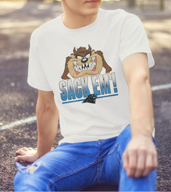 Looney Tunes Taz Carolina Panthers Sack Em With Panther T-Shirt