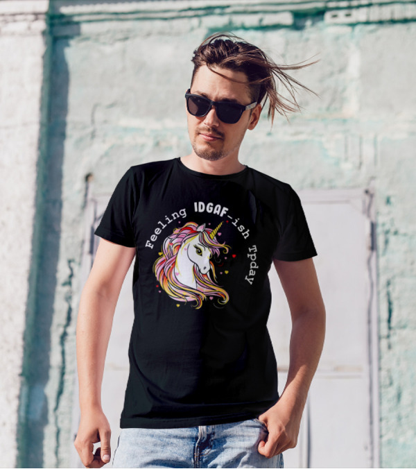 Feeling IDGAF-Ish Today Unicorn With Colorful Mane And Hearts T-Shirt