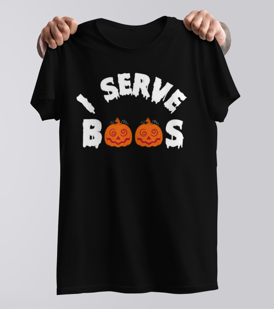 I Serve Boos Pumpkin Halloween Ghostly Lettering T-Shirt