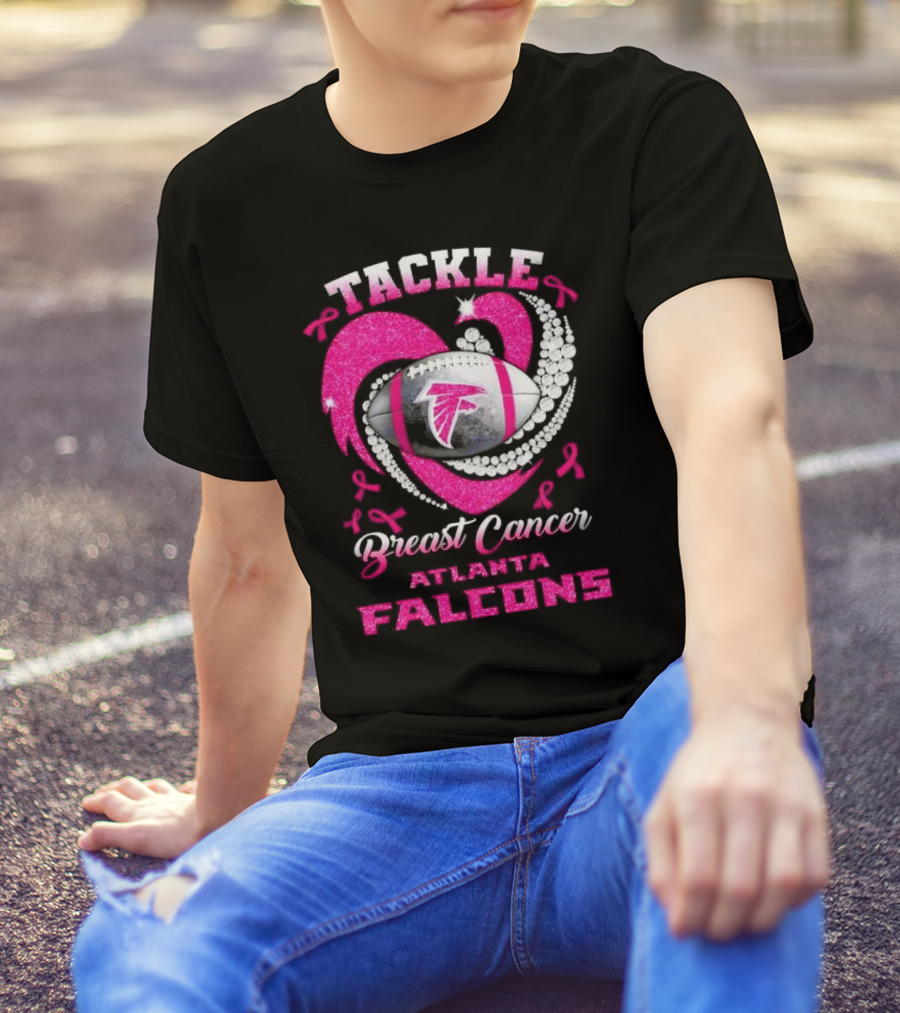 Tackle Breast Cancer Atlanta Falcons Pink Ribbon Football T-Shirt