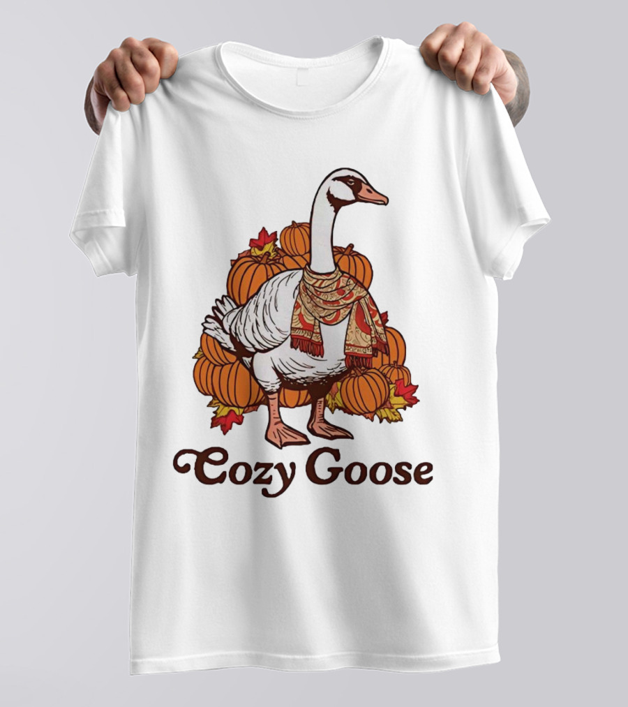 Cozy Goose With Pumpkins Halloween Scarf T-Shirt