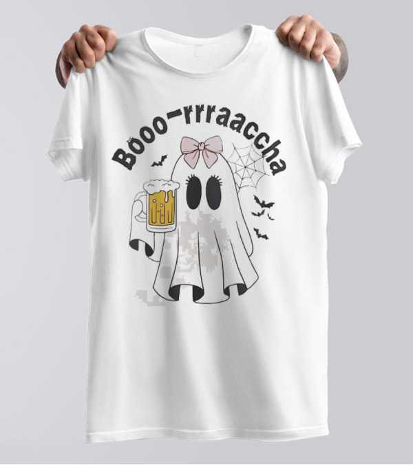 Booo-rraaaccha Ghost With Beer And Bats Halloween T-Shirt