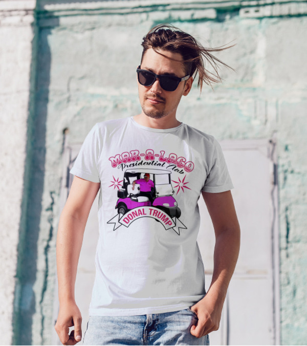 Mar-a-Lago Presidential Club Donald Trump Golf Cart Cartoon T-Shirt