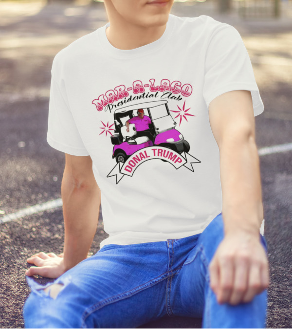 Mar-a-Lago Presidential Club Donald Trump Golf Cart Cartoon T-Shirt