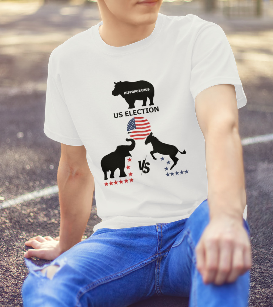 Hippopotamus US Election Elephant Vs Donkey American Flag T-Shirt