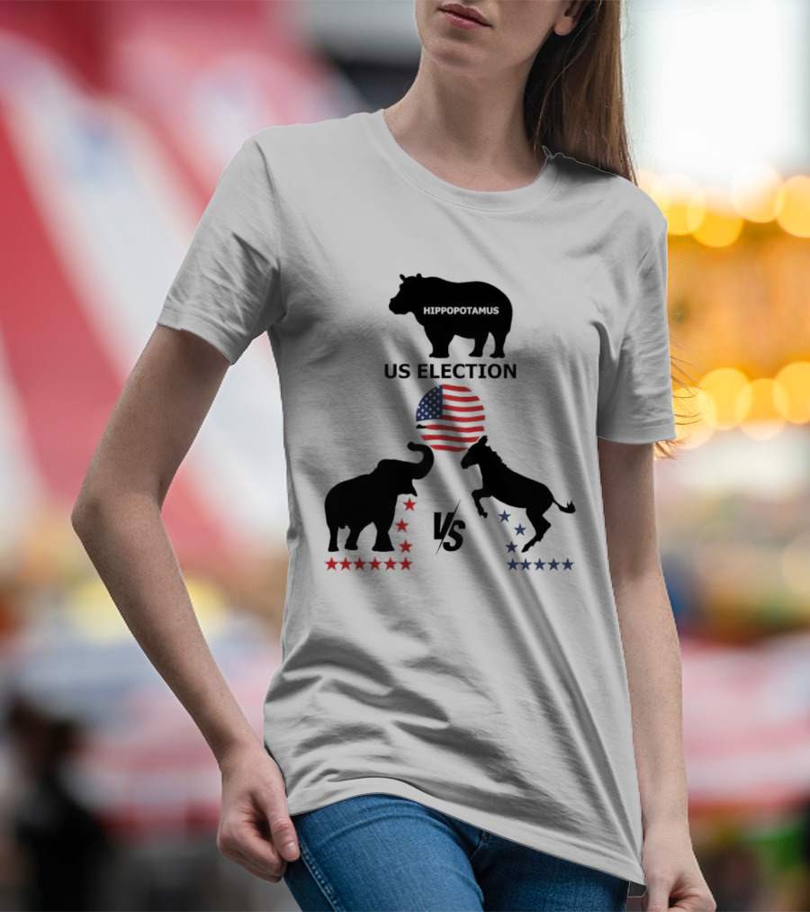 Hippopotamus US Election Elephant Vs Donkey American Flag T-Shirt