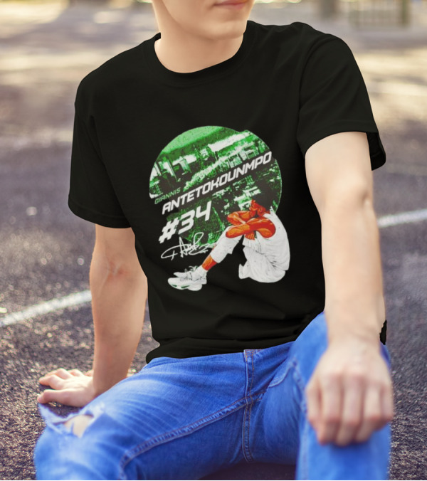 Giannis Antetokounmpo #34 Milwaukee Bucks Signature City Skyline T-Shirt