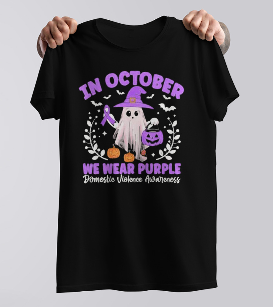 In October We Wear Purple Halloween Ghost Domestic Violence Awareness T-Shirt